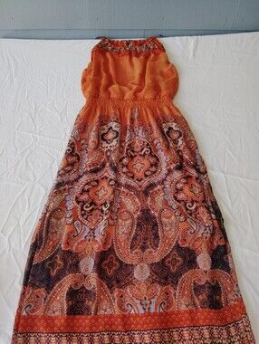 En Focus 8Petite Orange Paisley Maxi Dress
